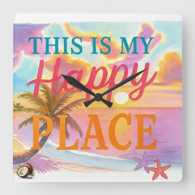Reloj Cuadrado This is my happy place - Tropical Beach (Anverso)