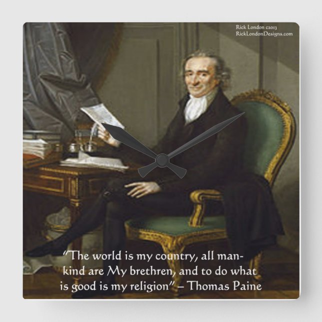 Reloj Cuadrado Thomas Paine "My Religion" Wisdom Cita Wall Clock (Anverso)