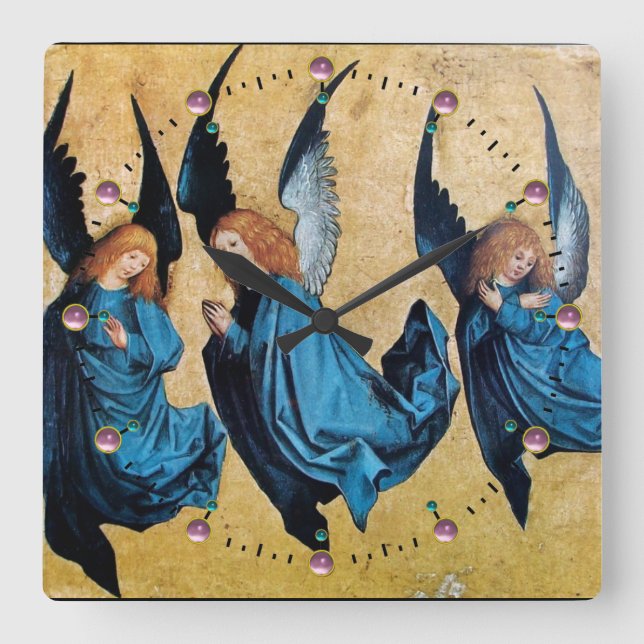 RELOJ CUADRADO THREE CHRISTMAS ANGELS IN BLUE (Anverso)