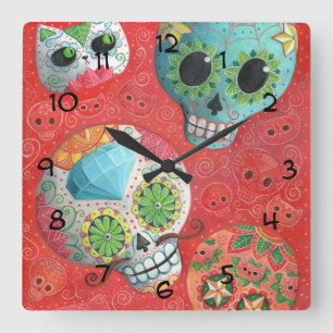 Reloj Cuadrado Three Day of The Dead Skulls