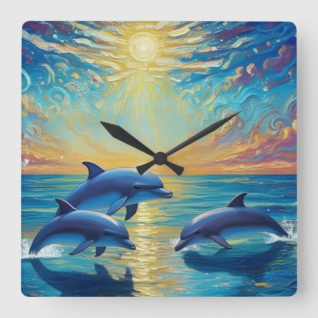 Reloj Cuadrado Three dolphins Wall Clock (Anverso)