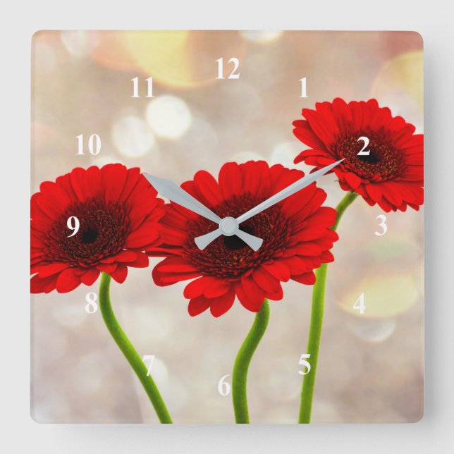 Reloj Cuadrado Three Little Red Gerberas Acrylic wall clock (Anverso)