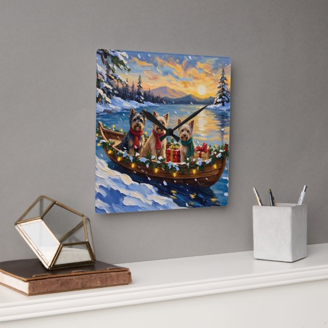 Reloj Cuadrado Tibetan Terrier Christmas Boat Holiday (Oficina)