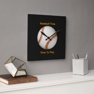 Reloj Cuadrado Tiempo de béisbol, hora de jugar negro