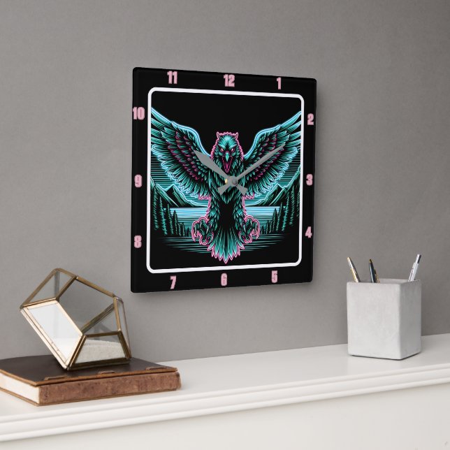 Reloj Cuadrado Tiempo de espera del brillo del halcón radiante (Oficina)