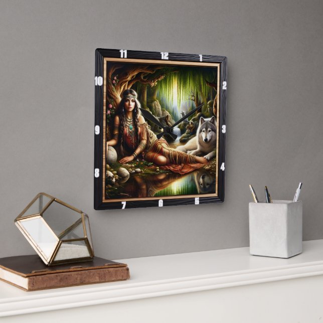 Reloj Cuadrado Tiempo de Espíritu Indígena Nativo: El resplandor  (Oficina)