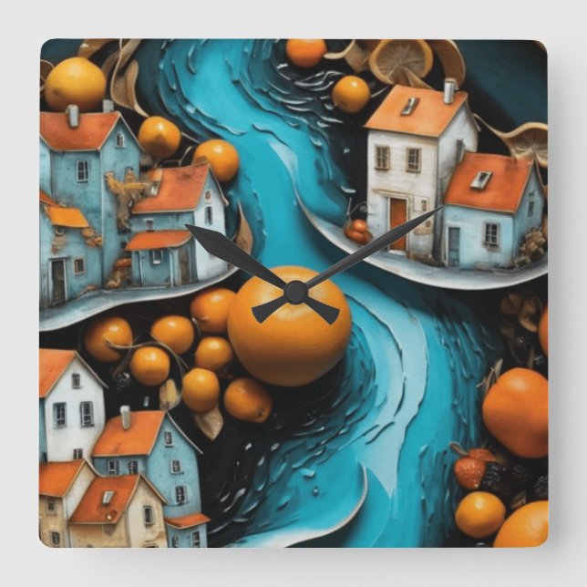 Reloj Cuadrado Tiempo de fruta artístico (Anverso)