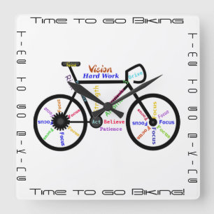 Reloj Cuadrado Tiempo de ir en bicicleta, bicicletas con palabras
