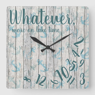 Reloj Cuadrado Tiempo de Lago Rústico Madera Divertido Jubilación