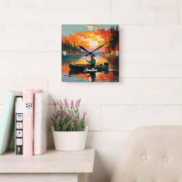 Reloj Cuadrado "Tiempo de pesca" Escenario de pesca relajante