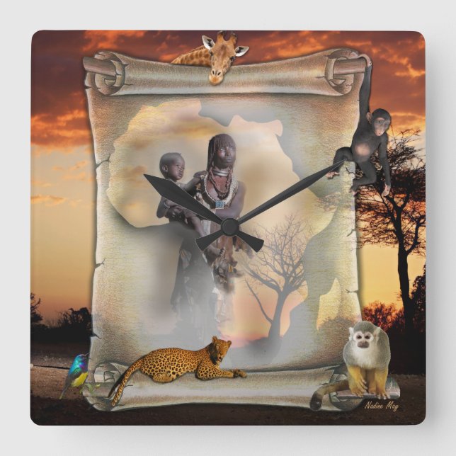 Reloj Cuadrado Tiempo en África (Anverso)