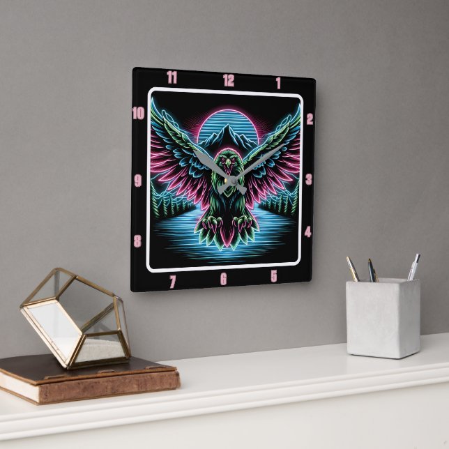 Reloj Cuadrado Tiempos luminosos del halcón delgado (Oficina)