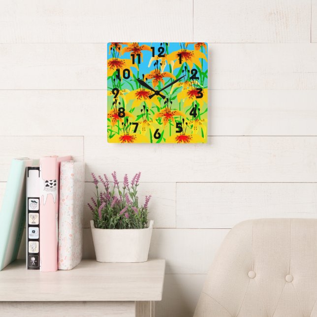 Reloj Cuadrado Tiger Lily Clock (Sala de lectura)