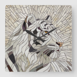 Reloj Cuadrado Tigre blanco - Arte digital de mosaico de vidrio m