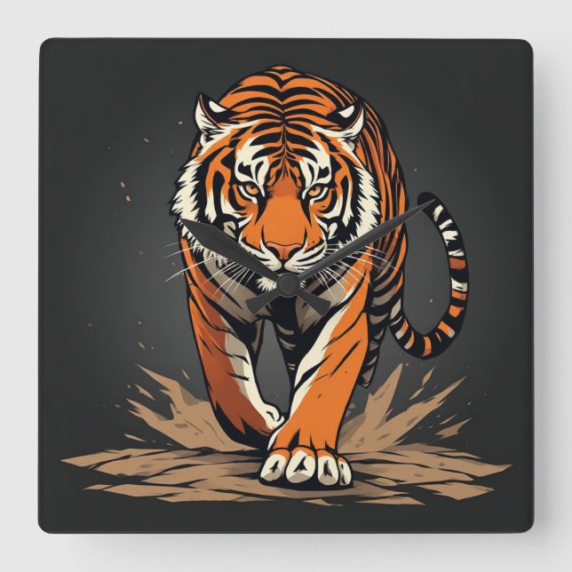 Reloj Cuadrado Tigre de carga poderoso (Anverso)