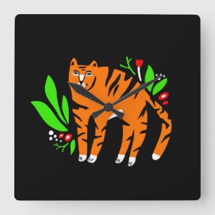 Reloj Cuadrado Tigre en flores
