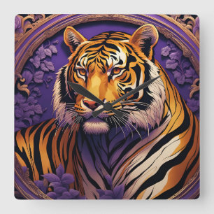 Reloj Cuadrado Tigre en morado