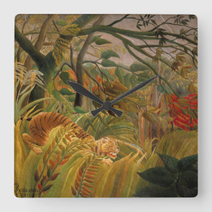 Reloj Cuadrado Tigre en una tormenta tropical de Henri Rousseau