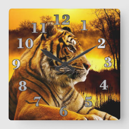 Reloj Cuadrado Tigre y atardecer