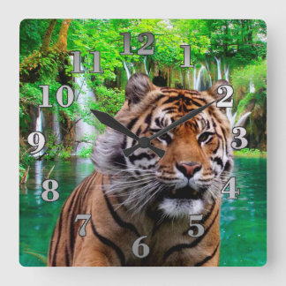 Reloj Cuadrado Tigre y cascada