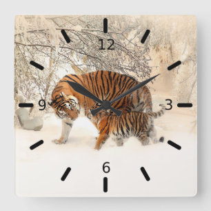 Reloj Cuadrado Tigre Y Cubo