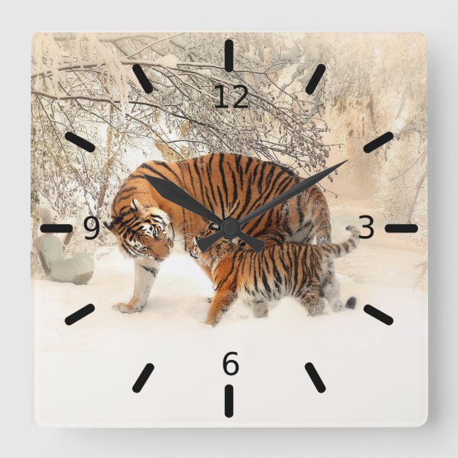 Reloj Cuadrado Tigre Y Cubo (Anverso)