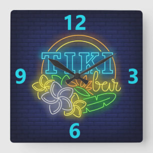 Reloj Cuadrado Tiki Bar Neon Rótulo Square Wall Clock