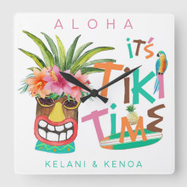 Reloj Cuadrado Tiki Luau | Aloha Tropical Beach Tiki Bar