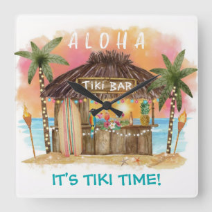 Reloj Cuadrado Tiki Time Tropical Beach Bar Surf & Sea
