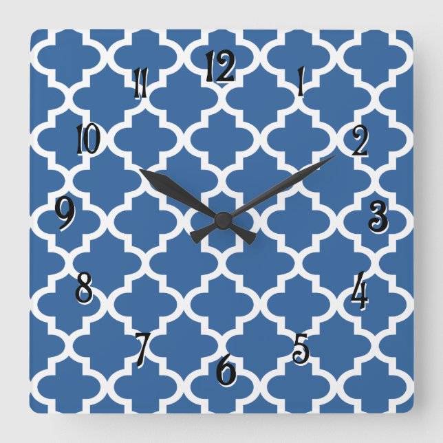 Reloj Cuadrado Tile Trellis cobalto azul marroquí (Anverso)