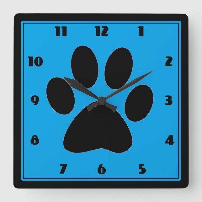 Reloj Cuadrado Time for Pets Medium Blue Pawprint Clock (Anverso)