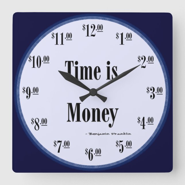 Reloj Cuadrado Time is Money Clock - Blue face w/Black text (Anverso)