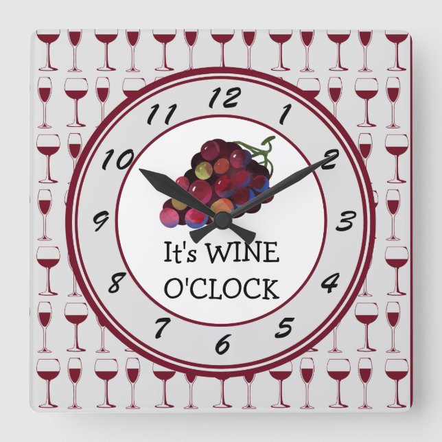 Reloj Cuadrado Time is Wine O'Clock (Anverso)