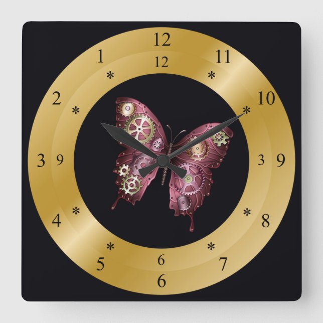 Reloj Cuadrado Time Machine Clock ~ Steampunk~ Butterfly~ Gears ~ (Anverso)