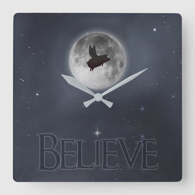 Reloj Cuadrado time to believe-flying pig clock (Anverso)
