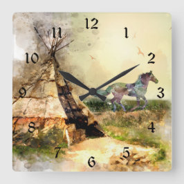 Reloj Cuadrado Tipi tribal y peine hembra de pony boho indio