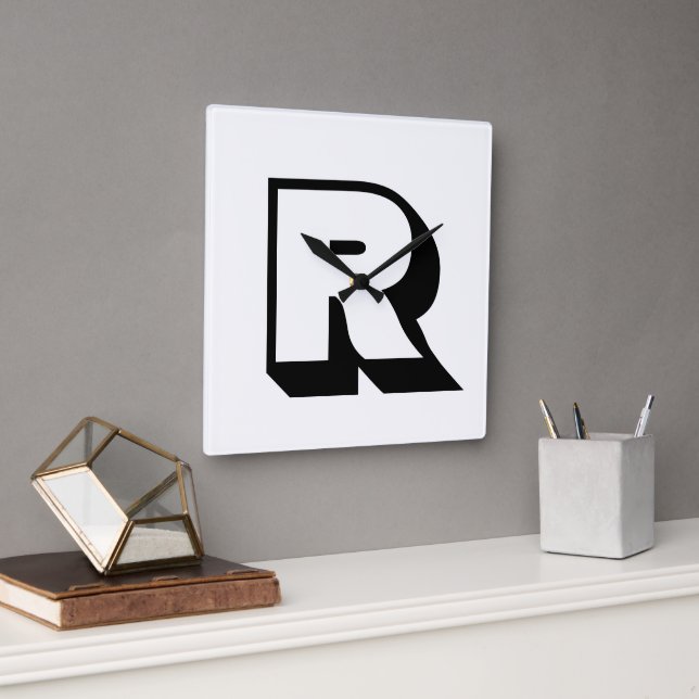 Reloj Cuadrado Tipografía de bloques de monograma negro personali (Oficina)