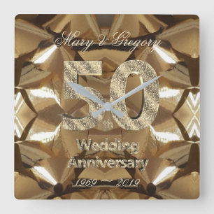 Reloj Cuadrado Tipografía del 50º Aniversario de Bodas de Oro 201