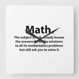 Reloj Cuadrado Tipografía Matemática Divertida Matemáticas