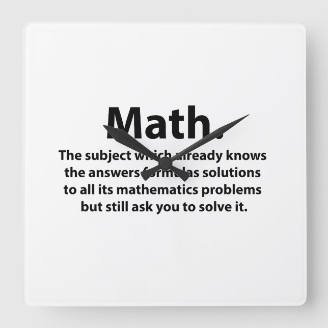 Reloj Cuadrado Tipografía Matemática Divertida Matemáticas  (Anverso)