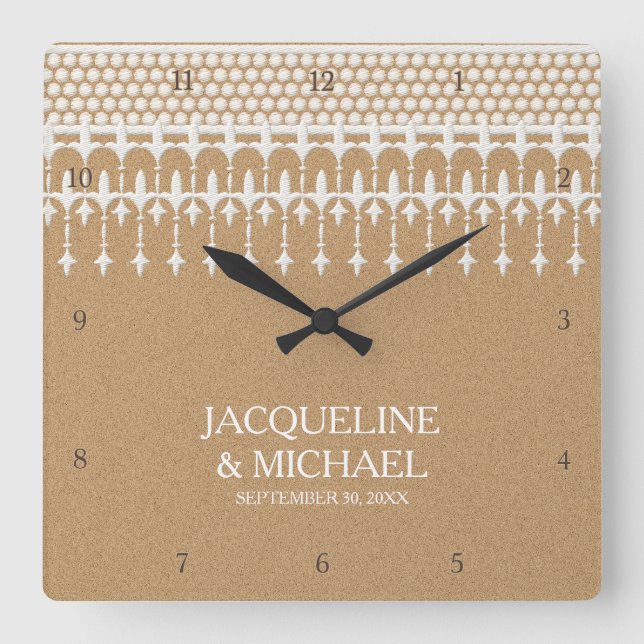 Reloj Cuadrado Tipografía rústica de la escritura del papel de (Anverso)