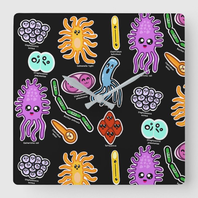 Reloj Cuadrado Tipos De Bacterias (Anverso)