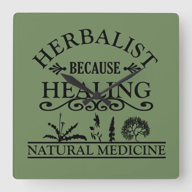 Reloj Cuadrado Tipos de herbáceas de medicina natural (Anverso)