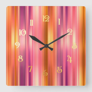 Reloj Cuadrado Tiras naranja y rosa