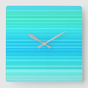 Reloj Cuadrado Tiras verdes azul turquesa abstractas Pastel