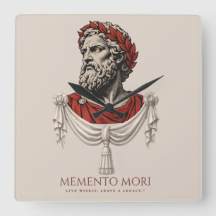 Reloj Cuadrado Título Memento Mori Busto de Filósofo Estoico