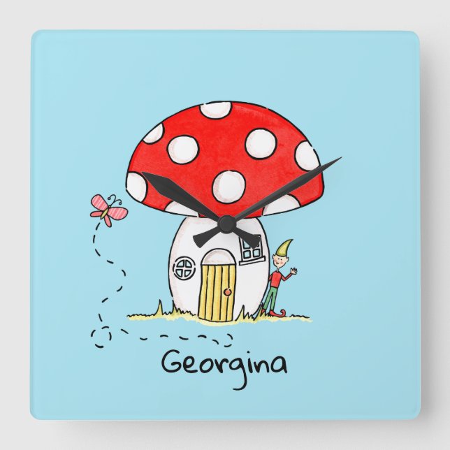 Reloj Cuadrado Toadstool personalizado, elfo y mariposa (Anverso)