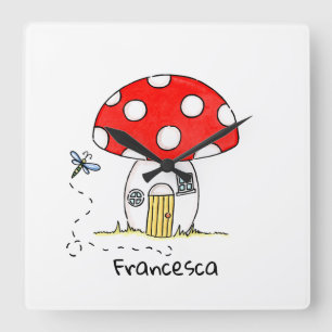 Reloj Cuadrado Toadstool y libélula personalizados