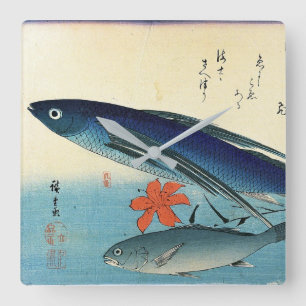 Reloj Cuadrado Tobiuo e Ishimochi - Colorida impresión japonesa d