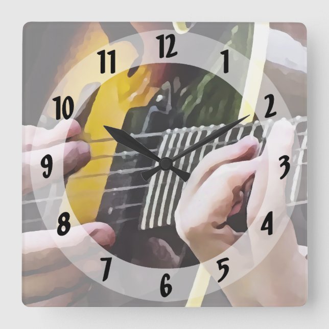 Reloj Cuadrado Tocar la guitarra (Anverso)
